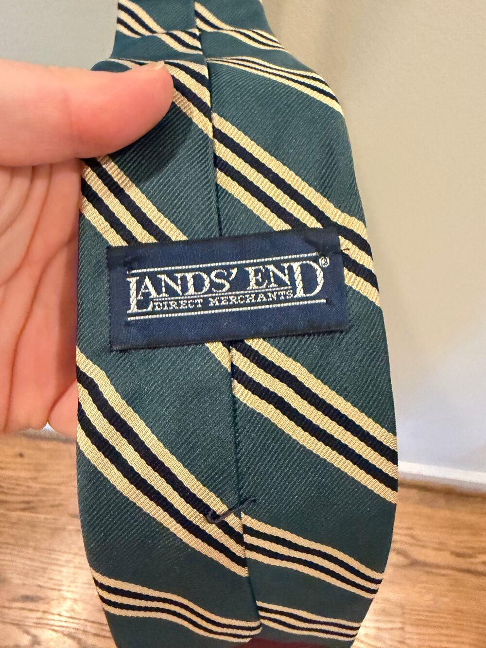 Classic Lands End Green & Gold Striped REPP Tie